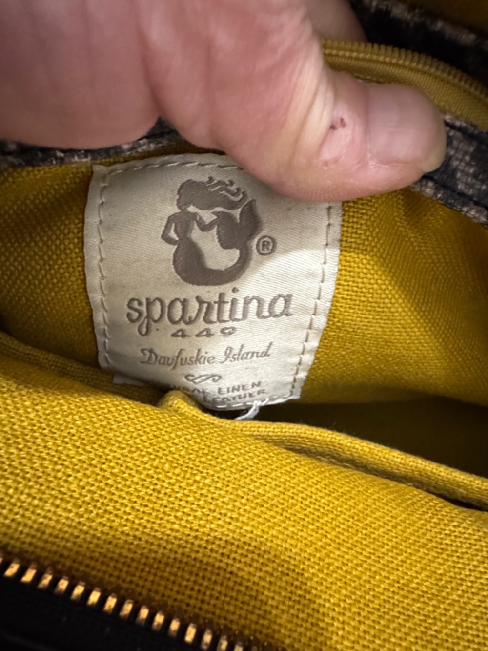 Spartina 449 Black Leather Satchel with Yellow Tassels and Gray Handles - Picture 9 of 12